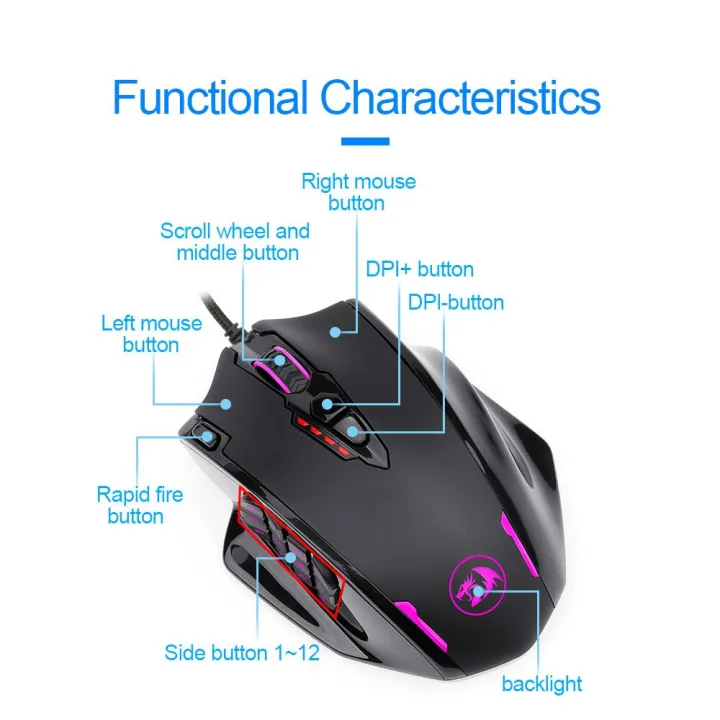 REDRAGON%20M908%20Impact%20USB%20wired%20RGB%20Gaming%20Mouse%2012400%20DPI%2017%20buttons%20programmable%20game%20Optical%20mice%20for%20Computer%20PC%20Laptop%20-%20Image%204