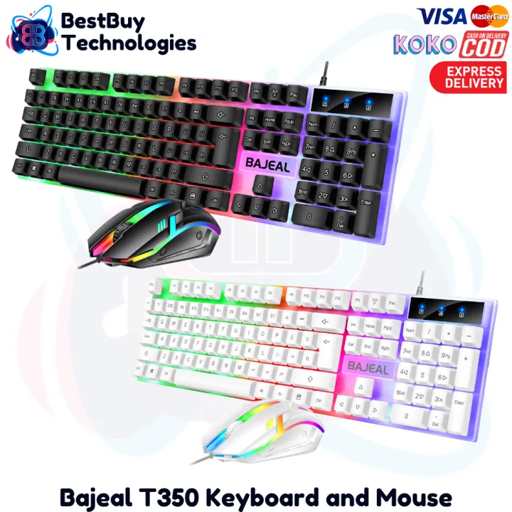 Bajeal T350 Keyboard and Mouse LED Light 104 Keys USB Wired Gaming Keyboard Mouse Combo