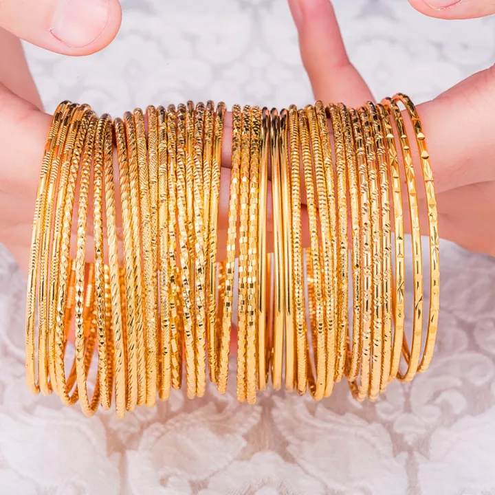 1%20Pc%20Women's%20Luxury%20Dubai%20Gold%20Bangle%202mm%20Thin%20Bracelet%20For%20Women%20Fashion%20Caved%20Jewelry%20GIft%20#249829%20-%20Image%202