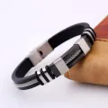 Fashion Men's Titanium Steel Soft Silicone Wristband Bangle Clasp Cuff Bracelet. 