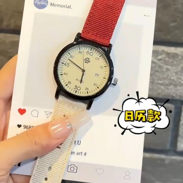 【Best-sellers】High-end Simple American Style Watch for Men and Retro Small Niche Couple for Middle and High School Students with Cloth Bag