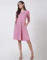 Spring & Summer V-Neck Robbed Dress with Flared Hem. 