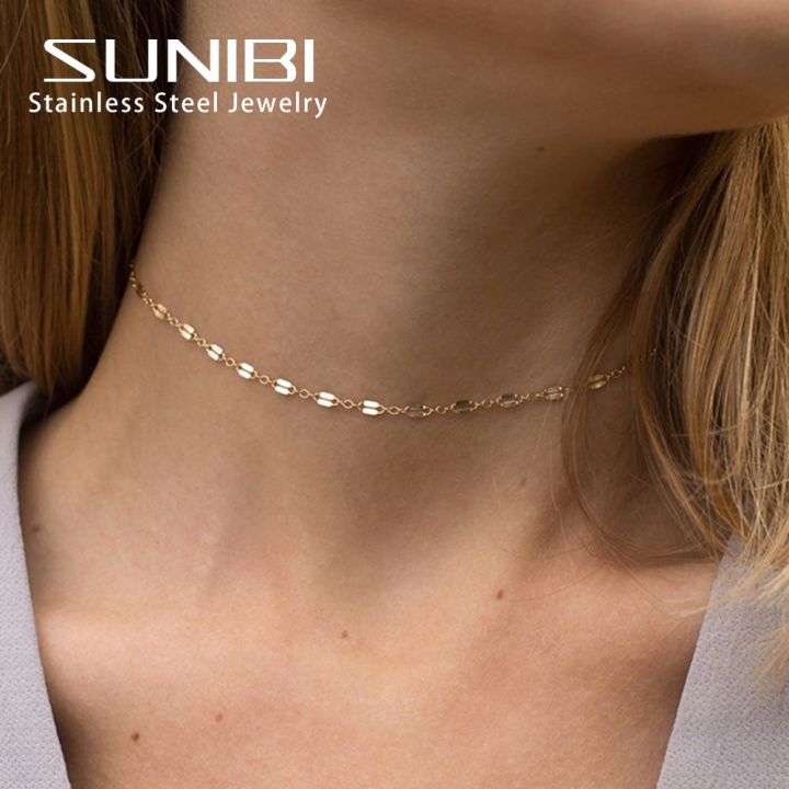 Stainless Steel Necklaces for Women Gold Color Link Chain Choker