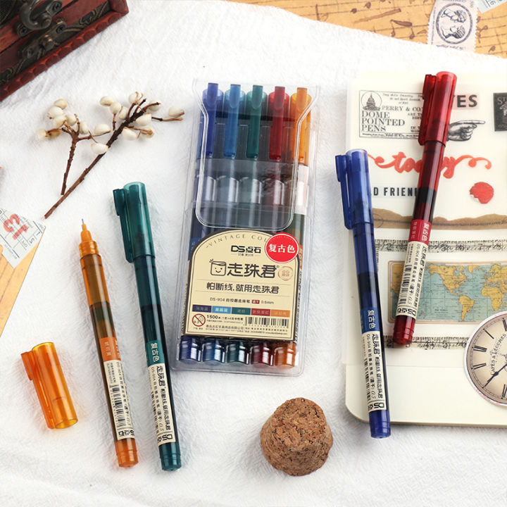 5%20Pcs%20High%20Straight%20Liquid%20Gel%20Pen%20Ds-904%20Quick%20Dry%20Vintage%20Colour%20Ink%2010%20Colors%20Set%200.5mm%20Needle%20Shaped%20Nib%20Handbook%20-%20Image%202