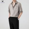 ACHS AWAKE Short-Sleeved Shirt Men's Spring and Summer Ruoshuai High-Grade Korean Style Trendy Casual Ice Silk 3/4 Sleeve Shirt. 