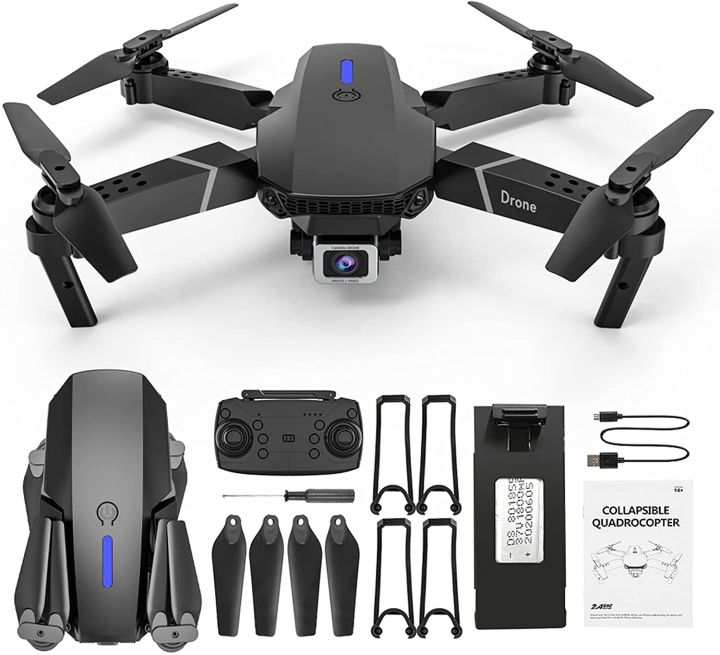 E88 Pro Drone with 4K Camera, WiFi FPV 1080P HD Dual Foldable RC Quadcopter Altitude Hold, Headless Mode, Visual Positioning, Auto Return Mobile App Control, Black, 7.83 x 7.17 x 2.87 inches