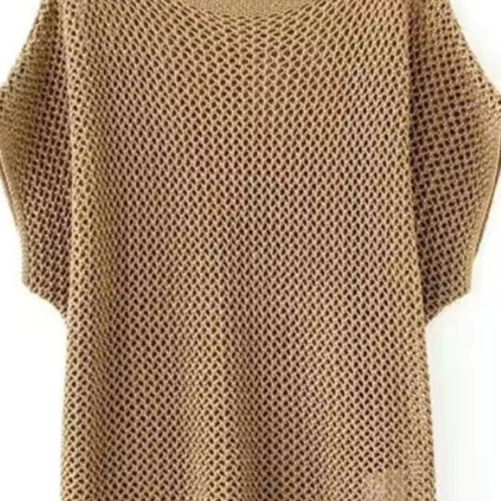 2024 Summer New Ice Silk Sweater Loose-Fitting Batwing Sleeve Shirt Short Sleeve plus Size Women's Clothing Pullover Thin Shiny Top