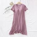 2023New Padded Nightdress Women's SummerVCollar Thin Bra-Free Loose Large Size Short Sleeve Home Wear. 
