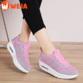Fly Woven Black Rubber Shoes For Women Lace Up Thick Bottom Lightweight Comfortable Jogging Sneakers. 