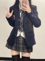 jk Uniform Suit Genuine Suit Jacket Women's College Style Cute Plaid Skirt Full Suit Spring and Autumn Three-Piece Women's Clothing. 