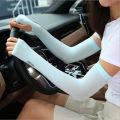 Summer Ice Silk Arm Sleeves Riding Sports Sunscreen Exposed Finger Arm Cuff Sleeve Long Gloves. 