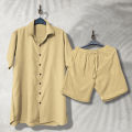 Mens Summer Outfit 2-Piece Set Short Sleeve Cotton Shirts and Shorts Set. 