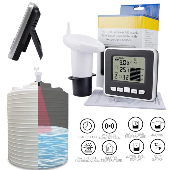 Kit Measuring Tank Liquid Ultrasonic Flow Wireless Monitor Alarm Meter Level Water Sensor Time Transmitter Depth