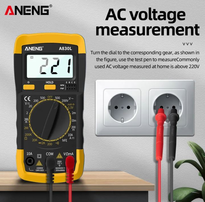 ANENG A830L LCD Backlight Digital Multimeter AC DC Voltage Diode Frequency Multi tester Current Tester Luminous Display with Buzzer