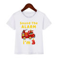 Children Fashion Fire Engine/ Fire Truck Print Tshirt 1-8 Year Baby Boy's White Short Sleeve T Shirt Summer Birthday Party Gift. 
