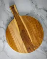 Pizza Board Teak Large Reversible Cutting Board with Handle. 