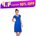 Ladies Summer Short Sleeves And Knee Length V-Neck Dress . 