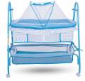 BayLand 208 Comfort Cradle Cot - New Born Baby Swing Cradle with Mosquito Net & Wheel (Blue). 
