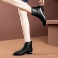 Warm Booties Mother's Leather Low Female Big Dongge Autumn and Winter Short 2024 Women's Chunky Leather Boots Heel Pointed Toe ˆ. 