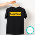 Supreme black Tshirt  unisex  tees  designer tees  crew neck  silver white  red  blue  black. 