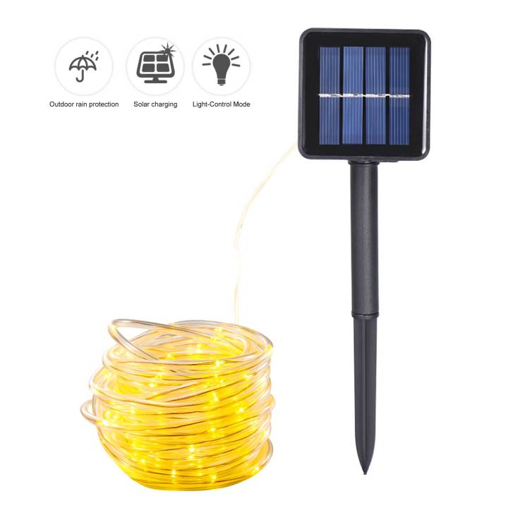Energy Saving Solar Tube String Light 22M 200 Lamp Bead 8 Functions Transparent Pipe Copper Wire Outdoor Waterproof Decoration String Light