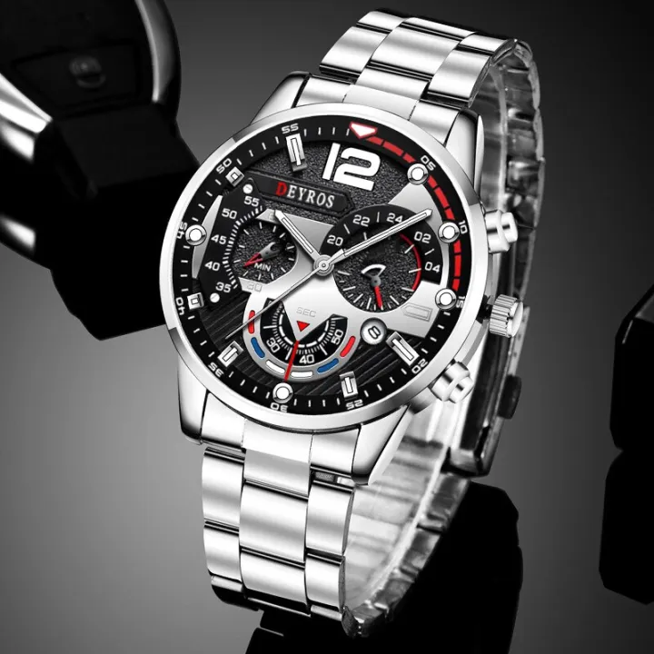 【Miga Plaza】Fashion Mens Watches Luxury Stainless Steel Quartz Wristwatch Calendar Luminous Clock Men Business Casual Watch Reloj Hombre