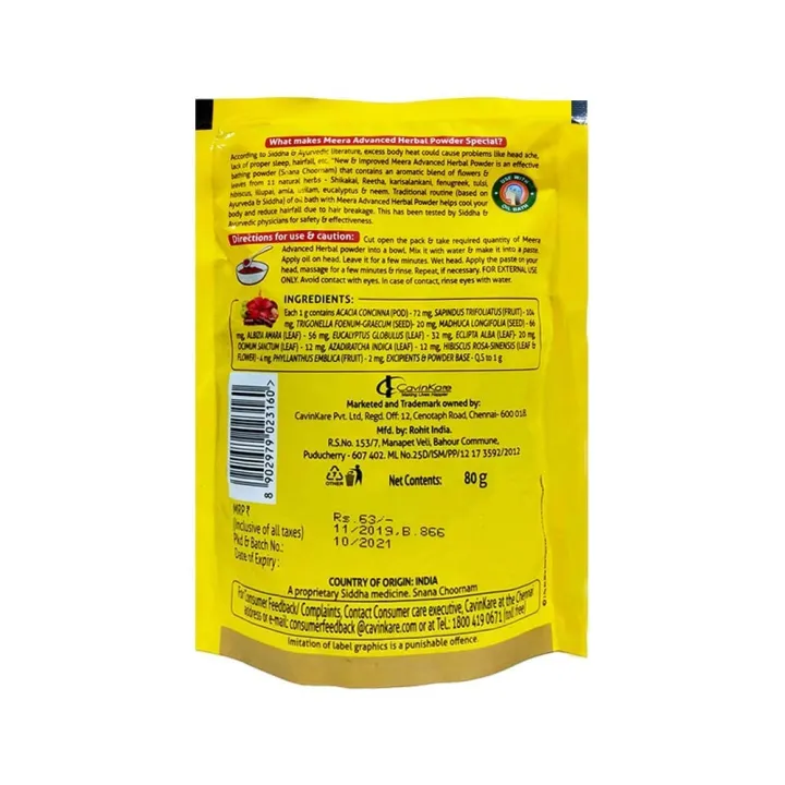 Meera%20Herbal%20Hairwash%20Powder,%20With%2011%20Naturals%20Herbs,Advance%20Herbal%20Powder%20for%20Hairfall%20Protection%20&%20Strong%20and%20Healthy%20Hair,Fragrance%20Free,For%20Men%20and%20Women,%2080g%20SAM%20-%20Image%203