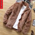 Jacket Men's Stand Collar Loose Thickened Coat Wide Men 2024 Double-Sided Korean Style Fleece Autumn and Winter Fleece-lined Polar Fleece ˆ. 