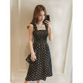 【WEJA】Summer New off-Shoulder Suspender Skirt Women's Slim Fit Mid Length Long Length Red Polka Dot Dress Slim Looking Sleeveless Suspender Skirt. 