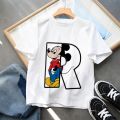 Summer Mickey Mouse Birthday Gift Alphabet T-Shirt Children Disney Boy 26 Letter Combination Short Sleeve Casual Party Kids Tee. 