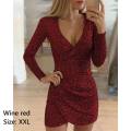 【ThinkWay】Women Dress V Neck Bodycon Dress Fashion Mini Dress Slim Sequins Party Evening Dresses Clubwear. 