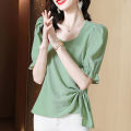 2024 Fashion Design Korean Shirt Female New Summer Plus Size Chiffon Fabric Casual Slim Short-sleeved Shirts Women. 
