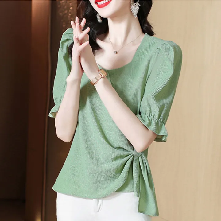 2024%20Fashion%20Design%20Korean%20Shirt%20Female%20New%20Summer%20Plus%20Size%20Chiffon%20Fabric%20Casual%20Slim%20Short-sleeved%20Shirts%20Women%20-%20Image%208
