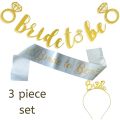 Bride To Be Party Set, Satin Sash, Golden Metal Tiara, And Gold Banner. 