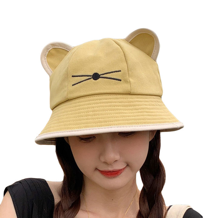 Korean Cute Cartoon Women Girls Bucket Hat Spring Summer Kawaii Beach Sun Visor Hats Wide Brim Solivd Cotton Panama Cap