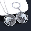 【Parchment & Lace】Game Wizard Wild Hunt Wolf Head Keychain Geralt Cosplay Wolf Medallion Pendant for Men Cool Keyring Jewelry Accessories. 