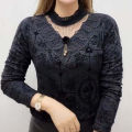 Yfashion Women Cotton Fashion Flower Printing Shirt Long Sleeves Thin Fleece Bottoming Shirt Warm Turtleneck Pullover Tops. 