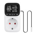 Yieryi Digital Temperature Controller Socket Outlet EU Plug Thermostat With Timer Sensor Probe Heating Cooling Switch for Aquaculture, Greenhouse, Incubator, Fish Tank (Black Backlight). 