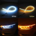 2x DRL 45cm Daytime Running Light Flexible Soft Tube Guide Car LED Strip White Turn signal Yellow Waterproof. 