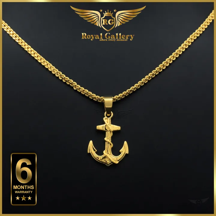 Gold Plated Bismark Mesh Link Chain with Ancor Pendant