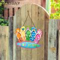 ECHIDNA Hanging Sign Slippers Design Welcome Hello Flip Flop Wooden Door Sign. 