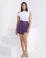 Spring & Summer Shirred Waist Shorts With Belt. 