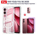 Vivo Y21D Transparent TPU Shockproof Phone Case With Magnetic Wireless Charging Sticke for Vivo Y21T Y21S Y21A Y20 Y20I Y20S Anti Spy Privacy Tempered Glass + Lens Film. 