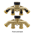 4 Way Brass Hose Splitter, 3/4inch Brass Hose Faucet Manifold, Garden Hose Connector Tap Splitter, Solid Brass-Yellow. 