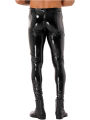 #S-4XL Mens Wet Look Patent Leather Leggings Two-way Zippehappyr Tight Long Trousers Skinny Pants Clubwear Latex Leggings. 