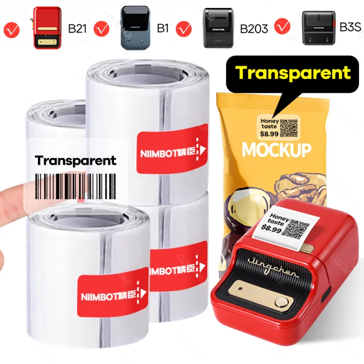NiiMbot B21 B1 B203 B3S Thermal Label Printer Transparent Label Rolls Waterproof Sticker Category Barcode Price Size Name Tag Pizazzazz