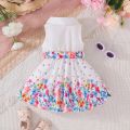Dress For Kids 3-36 Months Korean Style Sleeveless Cute Button Summer Floral Princess Formal Dresses Ootd For Newborn Baby Girl. 