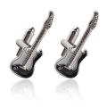 Men's Jewelry Fashion French Cuff Black & White Electric Guitar Cufflinks. 