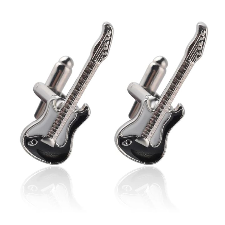 Men's Jewelry Fashion French Cuff Black & White Electric Guitar Cufflinks