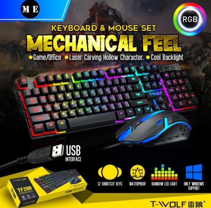 RGB T-Wolf Mechanical Feel Gaming keyboard and Mouse Tf200- High Quality Backlight LED  Gaming Keyboard Usb Ergon